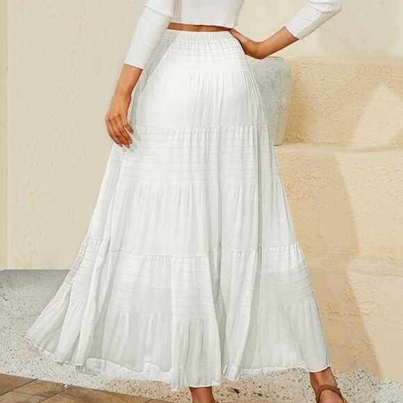 NEW NWOT Chiffon High Waisted Pleated A-Line Flared Maxi Skirt - Picture 1 of 2